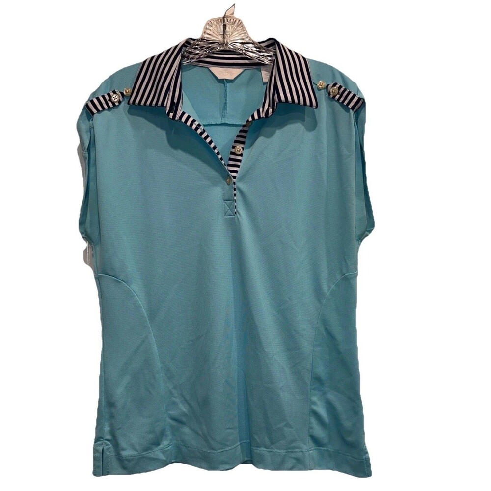 Callaway Womens Golf Top Shirt Medium Blue 1/4 zip Short Sleeve Nautical Resort